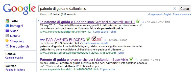 Come vedono i daltonici - posizionamento su Google